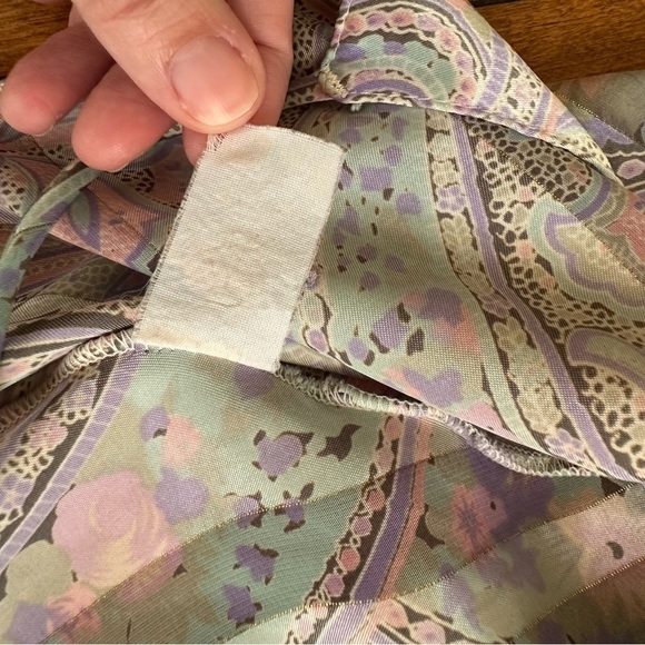 Vintage Satin Slip Dress - Pastel Paisley, Mid-Length, Fits Like Large - Picture 5 of 6